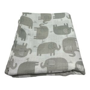 Le Petit Gray White Elephant Muslin Swaddle Baby Blanket 100% Cotton